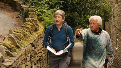 Andrew and Ashley Jackson walking through Holmfirth